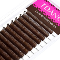 TDANCE brown lash extensions display various curl types for customization.