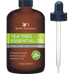 Tea Tree Essential Oil 4 oz bottle with glass dropper - front view