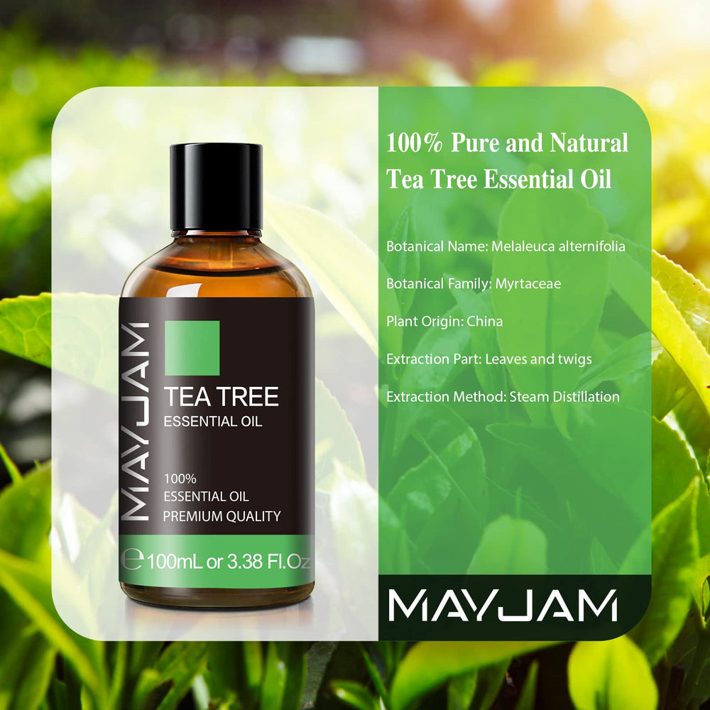 Amber glass bottle of Tea Tree Oil (100 ml / 3.38 oz) with label