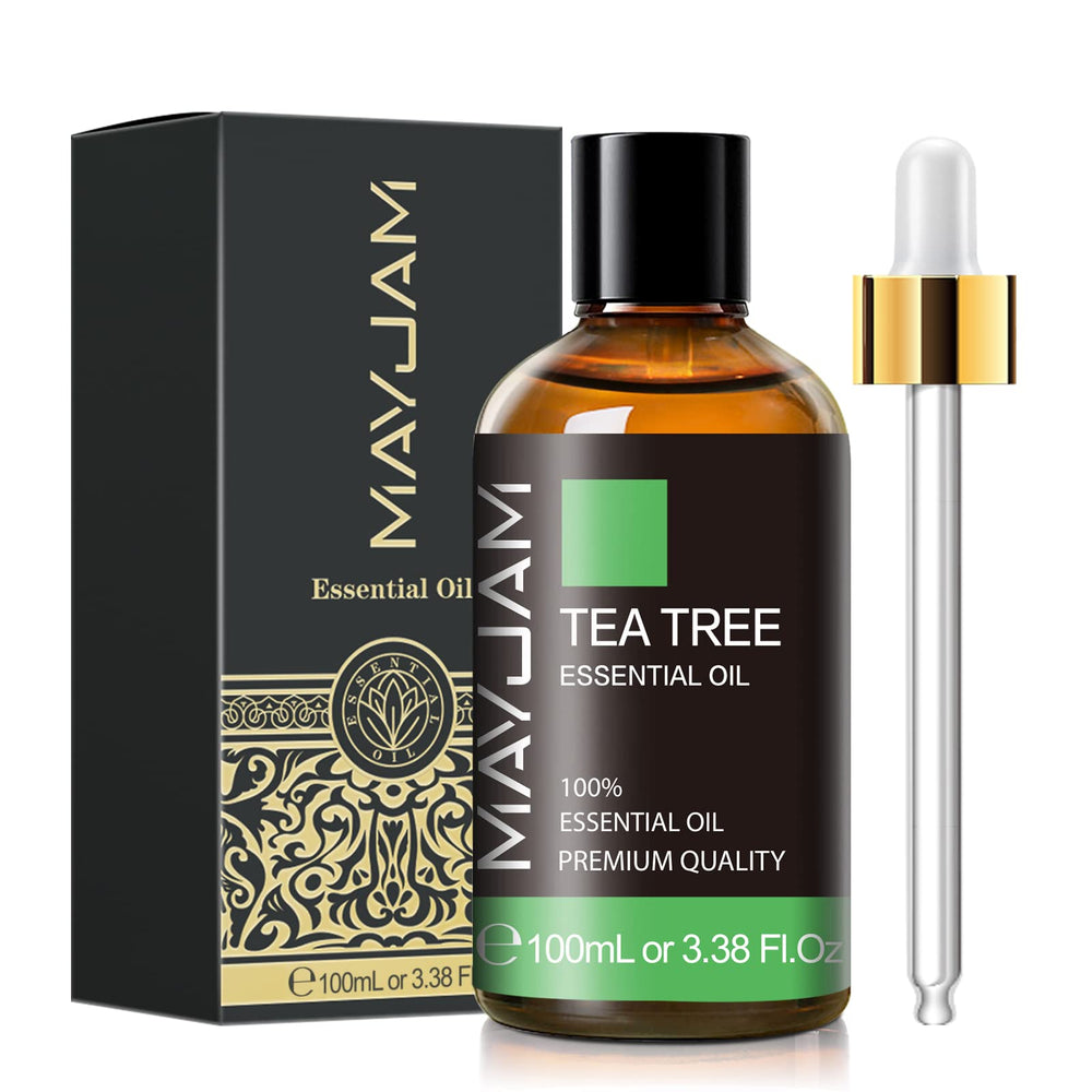 Tea Tree Essential Oil bottle with glass dropper