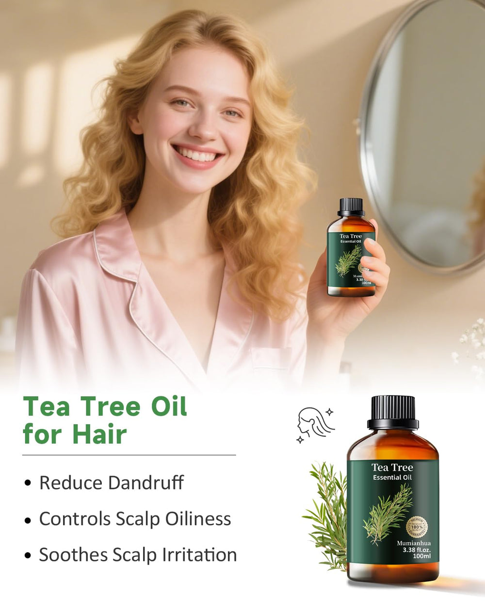 Tea tree oil for hair care and scalp massage