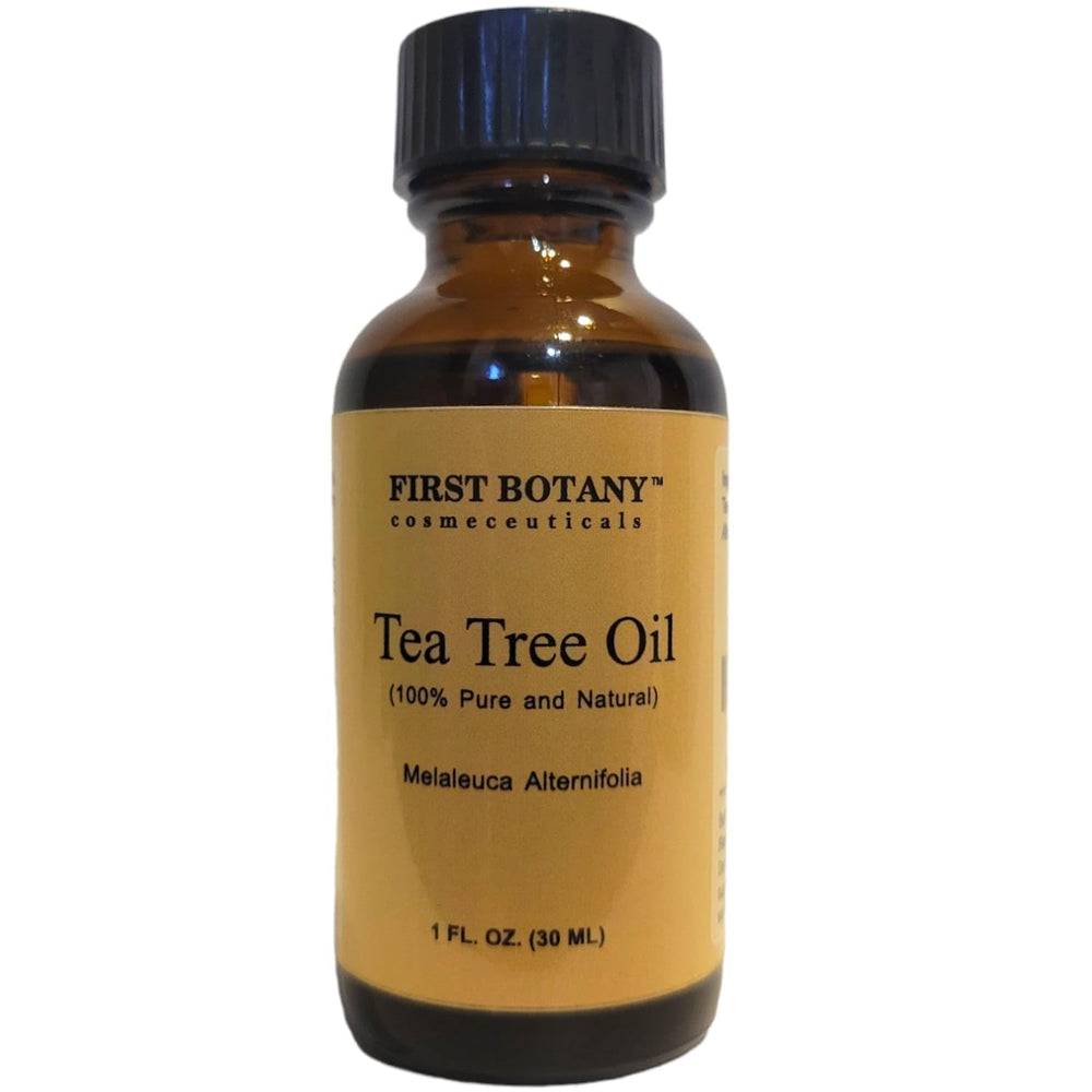 Packaging box and 1 oz bottle of First Botany Tea Tree Oil