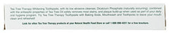 Tea Tree Therapy toothpaste 3 oz label detail