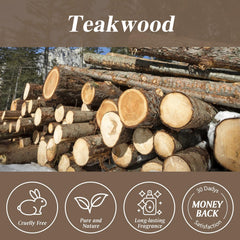 Close-up of teakwood fragrance oil bottle