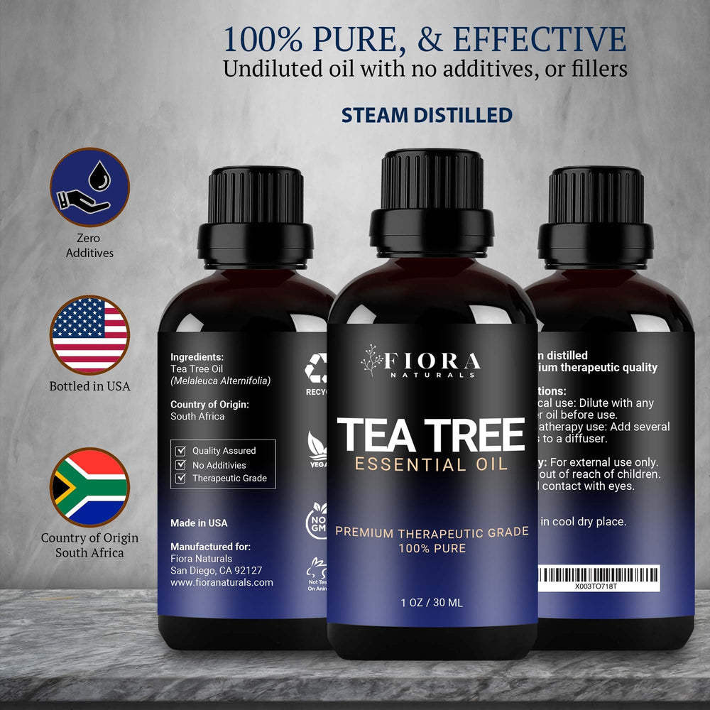 Tea tree oil for hair and skin aiding scalp clarity and dandruff relief