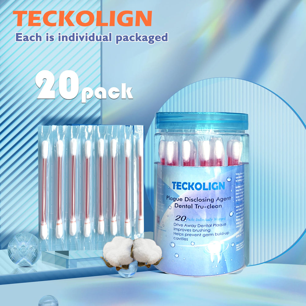 20-count pack of Teckolign plaque disclosing cotton swabs