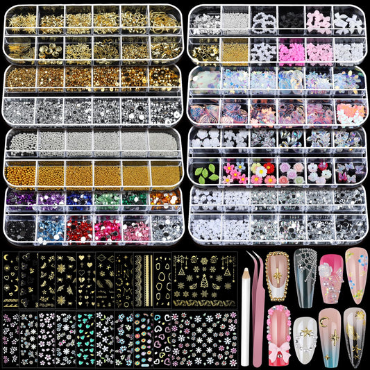 Teenitor gold nail charms box adds radiant accents for chic manicures