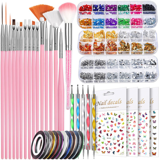 Teenitor Nail Art Brush Set with flat-head brushes for clean lines and precise fills.