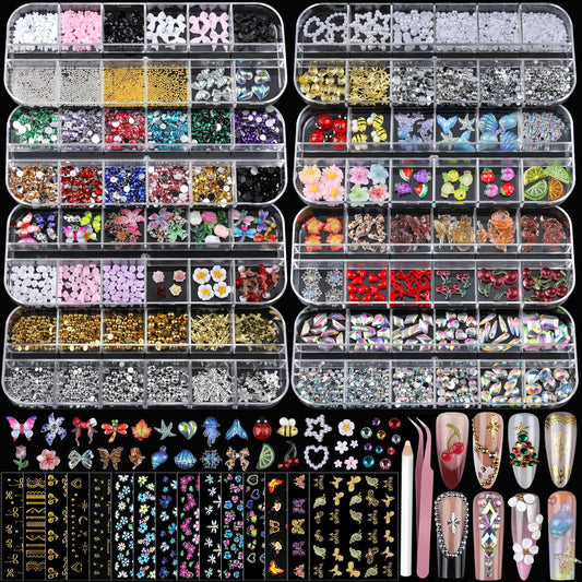 Teenitor nail charms set with eight boxes for versatile art ideas