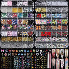 Teenitor nail charms set with eight boxes for versatile art ideas