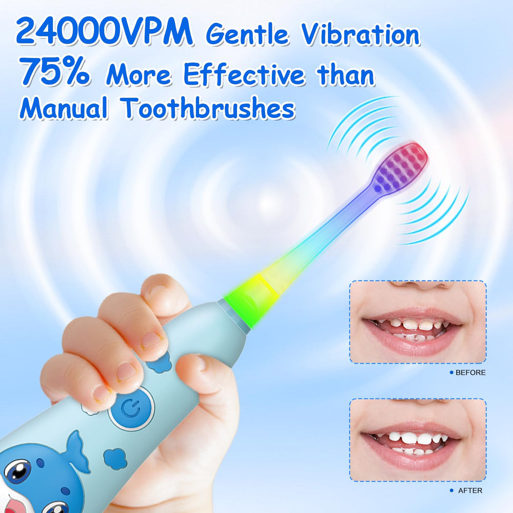 Two replacement brush heads included with Teeteck kids toothbrush