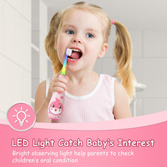 Side view of pink teeteck kids electric toothbrush