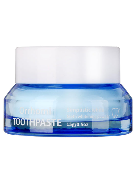 Teeth whitening powder tub with mint label