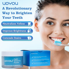 Powder being dispensed onto a toothbrush