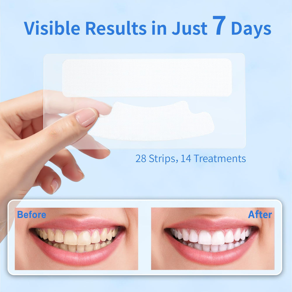 Whitening strip being peeled from packaging