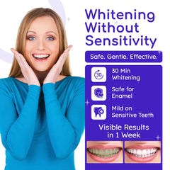 Close-up of flexible, comfortable whitening strips on teeth