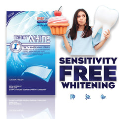 Illustration of peel, apply, and reveal steps for whitening strips