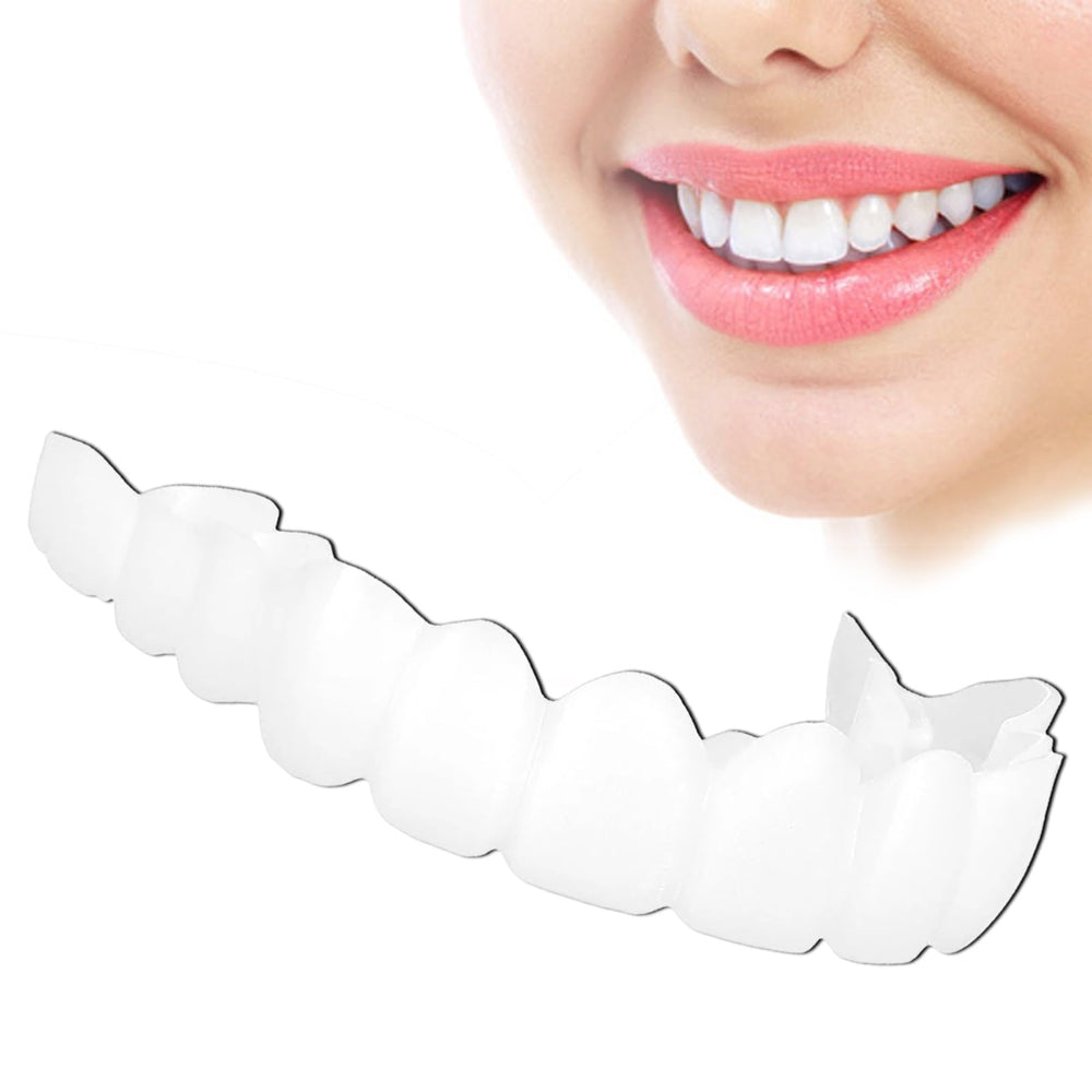 Close-up of a natural white temporary cosmetic smile