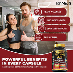 Front view of Tenmido 7-in-1 Red Vine Leaf supplement bottle label