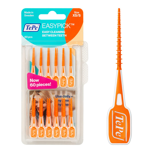 TePe EasyPicks XS/S orange dental floss picks in travel case