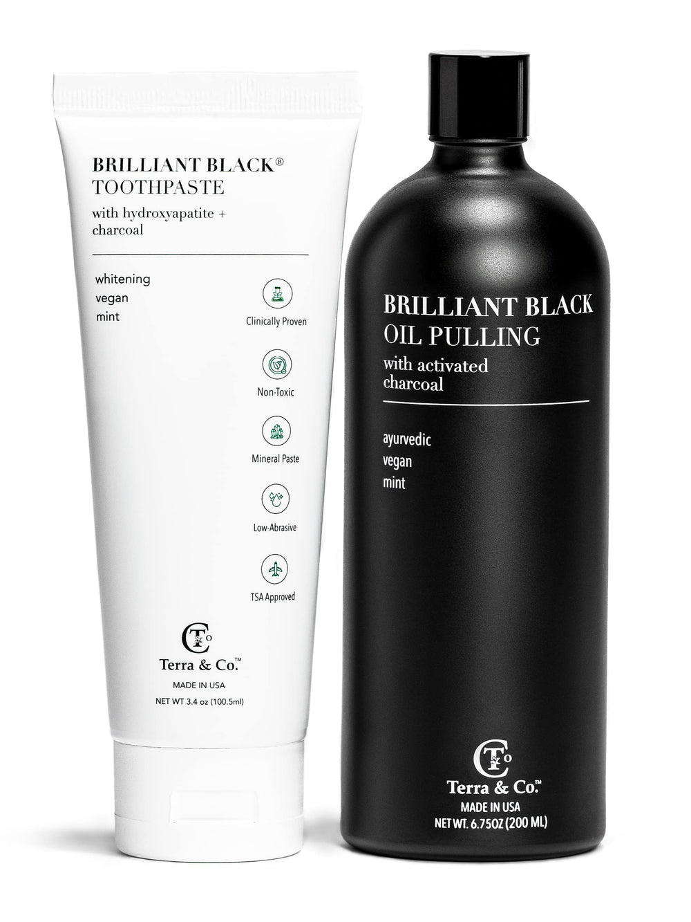 Oil pulling bottle included in the Brilliant Black kit