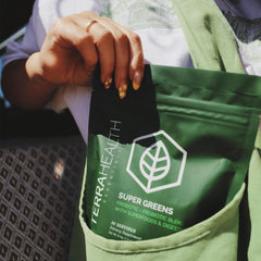 Gluten-free label on Terra Health Essentials Super Greens