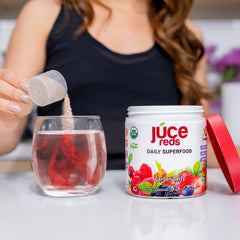 Nutrition facts and ingredients on JUCE Reds pouch