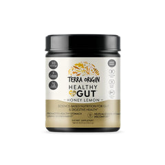 Front view of Terra Origin Healthy Gut Powder Honey Lemon 30-Servings