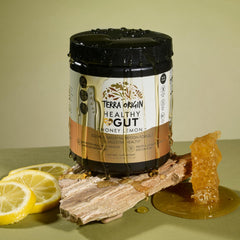 Scoop of Terra Origin Healthy Gut Powder Honey Lemon