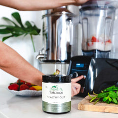 Glass of Terra Origin Healthy Gut powder shake