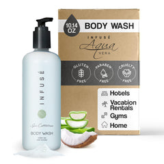 Terra Pure Infuse White Tea and Coconut Body Wash bottle front, ideal for hotel guests