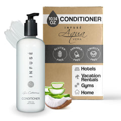Terra Pure Infuse conditioner bottle showcases compact hotel-size convenience.