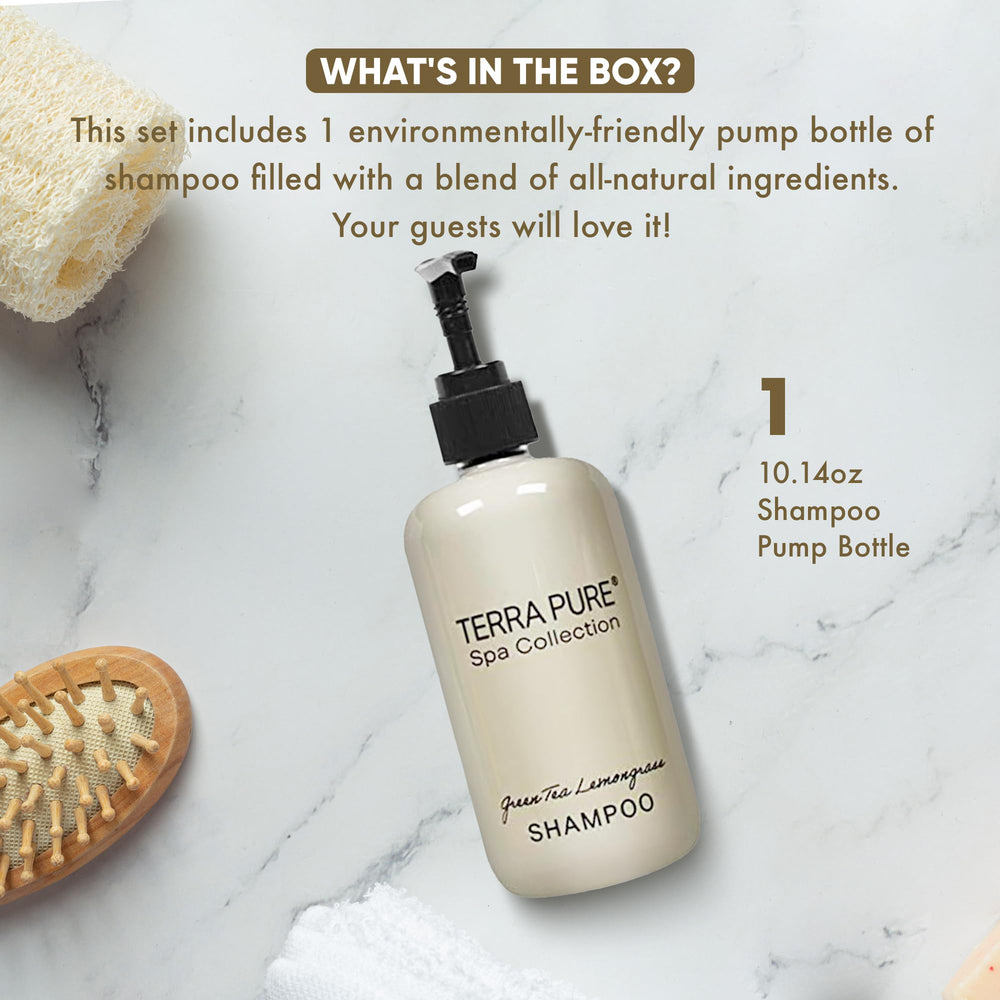 Terra Pure Shampoo spa collection bottle in closet, neatly saving storage space.