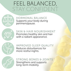 Terramed Just Think Comfort perimenopause gummies beside a cozy scene suggesting hot flash relief.