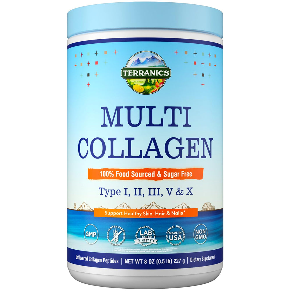 Terranics Multi Collagen Peptides Powder bottle 8oz front view