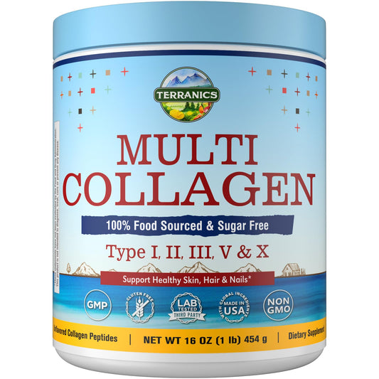 Terranics Multi Collagen Peptides Powder 16oz bottle front view