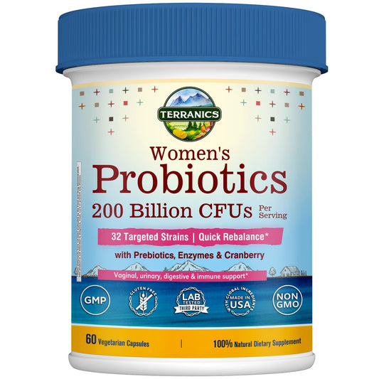 Terranics women's probiotic bottle and label
