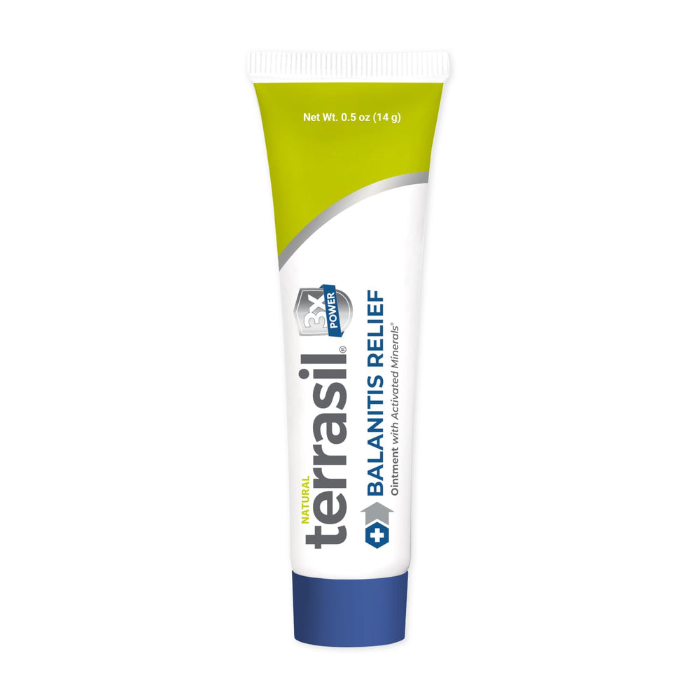 Terrasil Balanitis Relief tube front demonstrates easy-to-use ointment for sensitive-skin comfort.