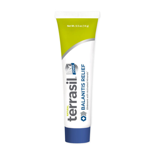 Terrasil Balanitis Relief tube front demonstrates easy-to-use ointment for sensitive-skin comfort.