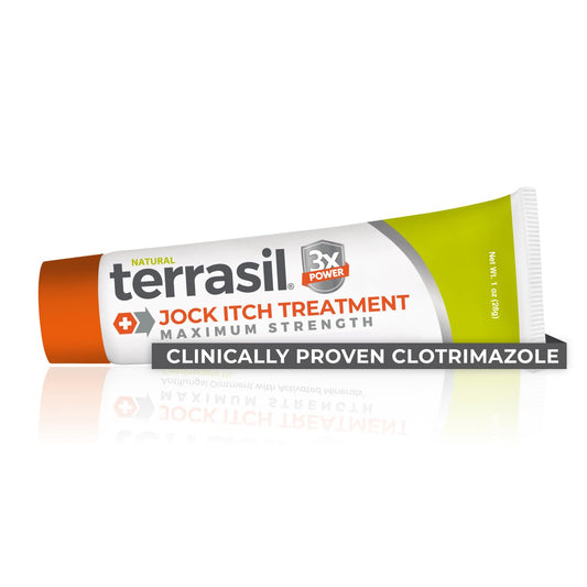 Terrasil Jock Itch Cream tube front for quick at-home relief.