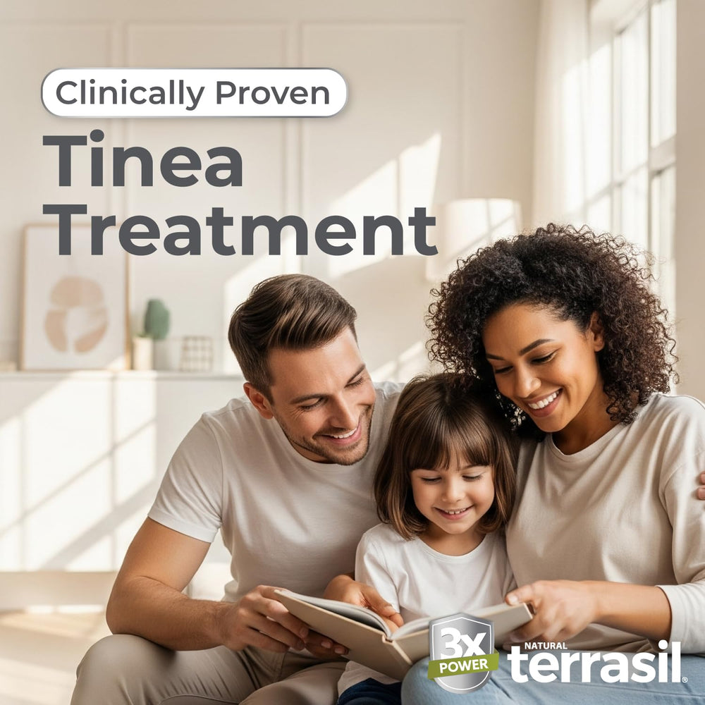 Terrasil Tinea Treatment Cream tube front ready for home use, antifungal protection for affected skin.