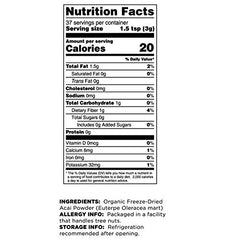 Nutrition facts label for Terrasoul Acai Berry Powder