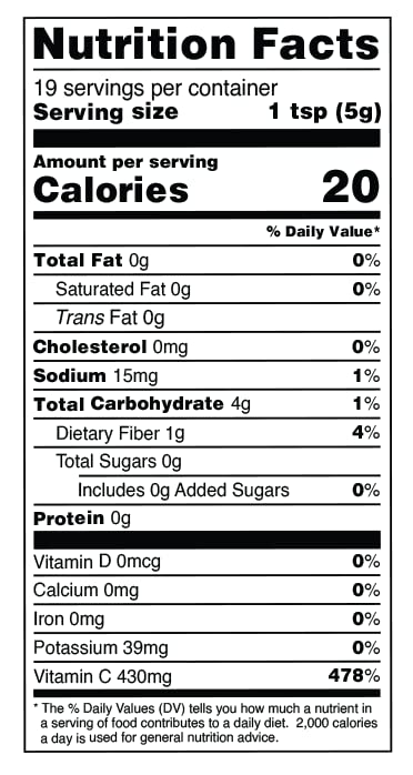 Terrasoul Camu Camu Powder packaging and ingredients