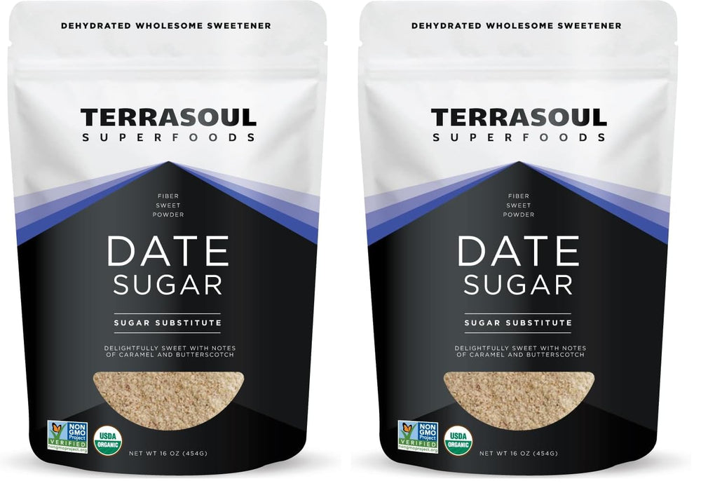 Front view of Terrasoul Organic Date Sugar 1 lb (pack of 2)