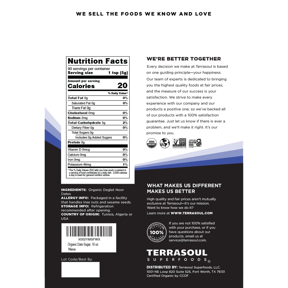 Back/side view showing packaging for Terrasoul Organic Date Sugar 1 lb (pack of 2)