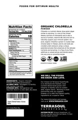 Terrasoul Organic Chlorella Powder cracked cell walls back label with nutrition facts