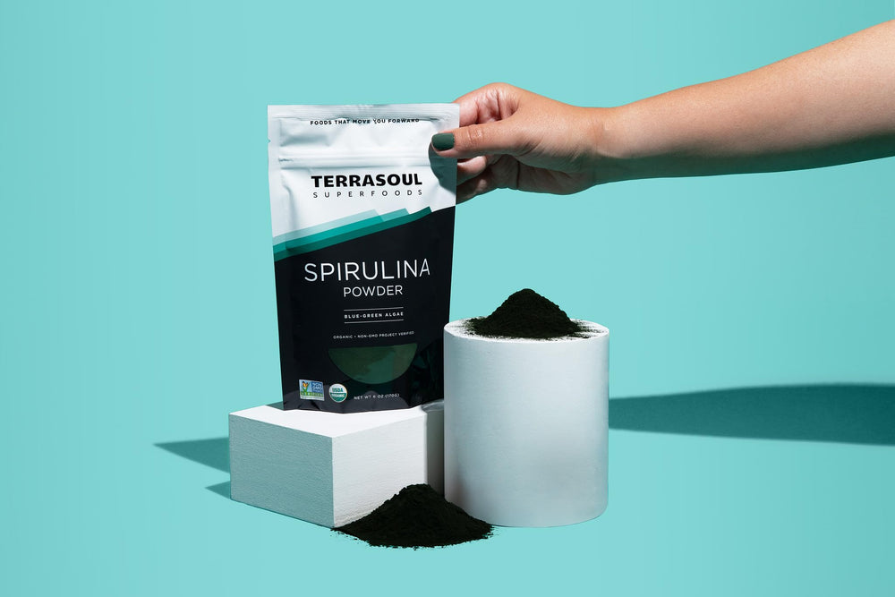 Nutrition facts panel for Terrasoul Spirulina Powder