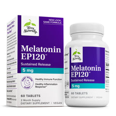 Front view of Terry Naturally Melatonin EP 120 5mg bottle