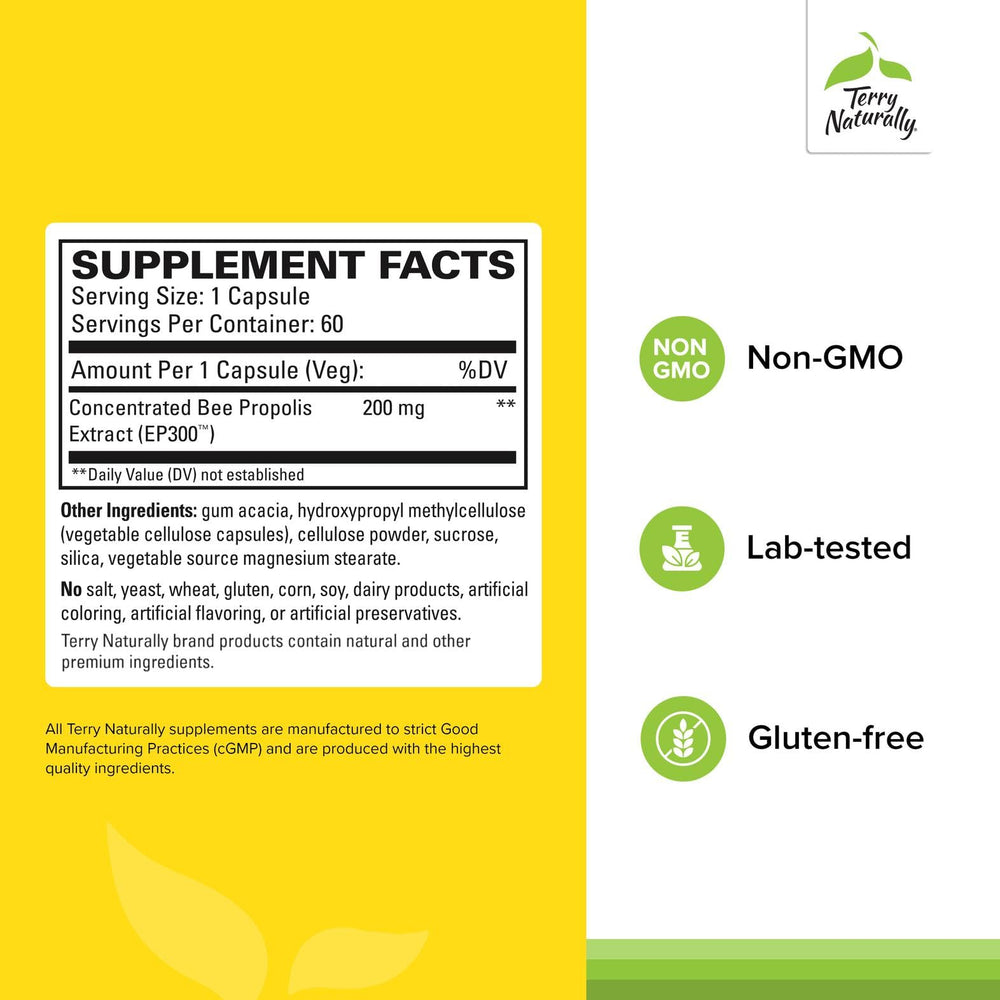 Back of Propolis EP300 bottle showing supplement facts