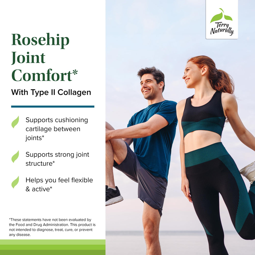 60 capsules of Rosehip Joint Comfort arranged in a line